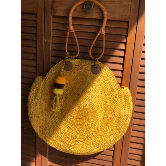 Last 1✨Mustard Yellow Circle Jute Beach Bag - Picture 2 of 5
